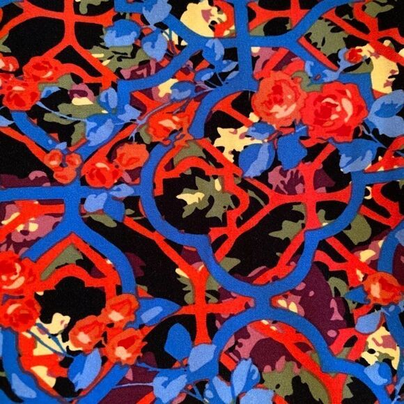 0656  LuLaRoe Size OS Leggings Floral Gate Print Blue and Red New - Picture 2 of 5